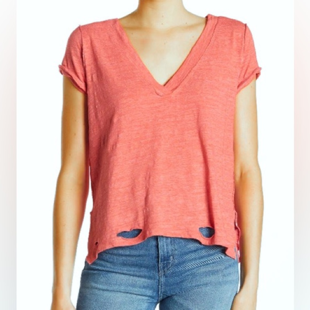 Free People Orange Short Sleeve Tee Shirt Small